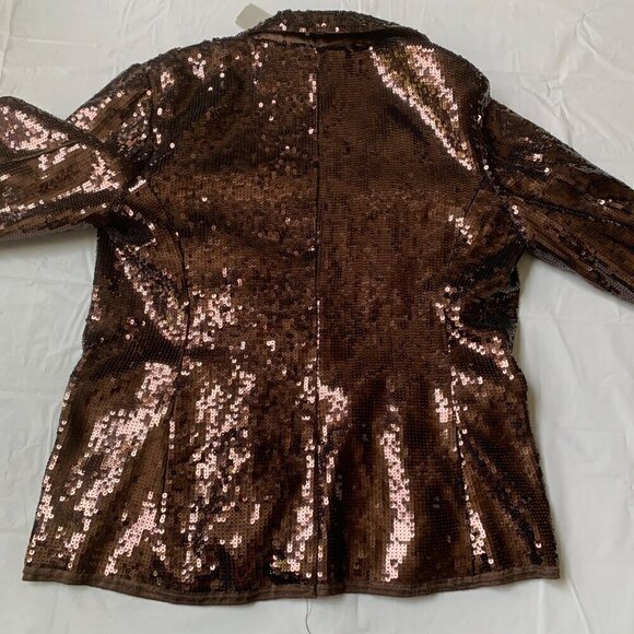 Chico's Shining Tuxe Sheron Jacket Timberglass Brown Sequin Blazer Size 1 New - Picture 6 of 6